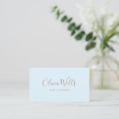 Carte De Visite Bleu pâle clair script manuscrit médias sociaux (Debout devant)