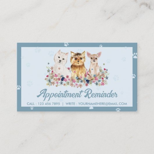 Carte De Visite Bleu Petits Chiens Paw Animaux de compagnie Rendez (Devant)
