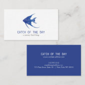 Carte De Visite Bleu Poisson En Caoutchouc À Thème Nautique (Devant / Derrière)