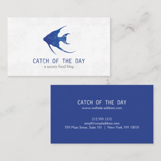 Carte De Visite Bleu Poisson En Caoutchouc À Thème Nautique (Devant / Derrière)