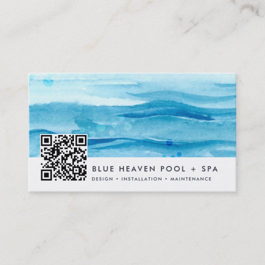 Carte De Visite Bleu | Pool Care ou Swim QR Code (Devant)