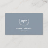 Carte De Visite Bleu Poussiéreux et Blanc | Monogramme Initiales M (Dos)