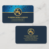 Carte De Visite Bleu professionnel gouttes d'eau Gold Faucet Plumb (Devant / Derrière)