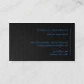 Carte De Visite Bleu professionnel moderne sur noir (Dos)