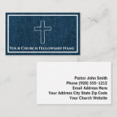 Carte De Visite Bleu robuste Denim Cross Outline Pasteur de l'égli (Devant / Derrière)