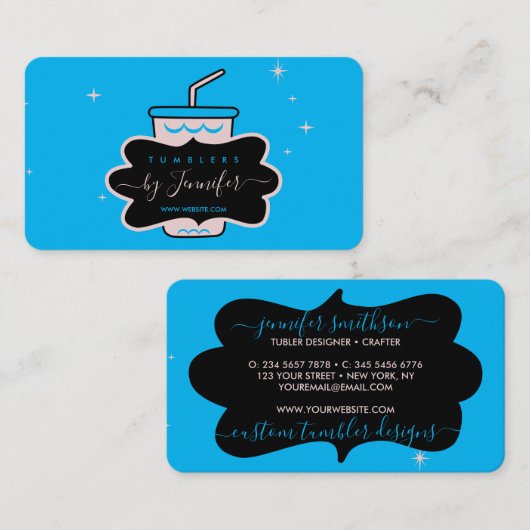 Carte De Visite Bleu rose bang fait maison (Devant / Derrière)