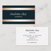 Carte De Visite Bleu | Rose moderne Gold Stripes élégant (Devant / Derrière)