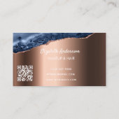 Carte De Visite Bleu rose or agate marbre élégant moderne code QR (Dos)