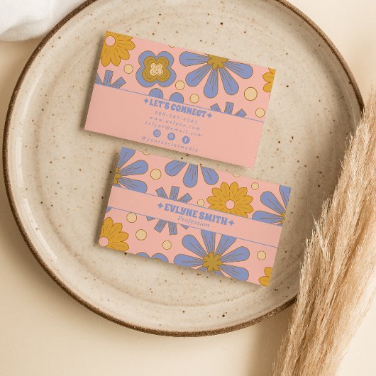 Carte De Visite Bleu rose Super Floral Boho Fille tendance