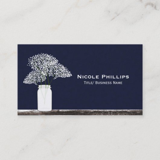 Carte de visite Bleu Rustique Baby's Breath Mason (Devant)