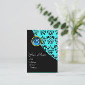 Carte De Visite BLEU SAPHIR DAMASSÉ MONOGRAMME, turquoise (Debout devant)