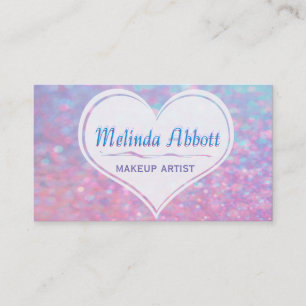 Carte De Visite Bleu scintillant et rose en pastel avec le coeur