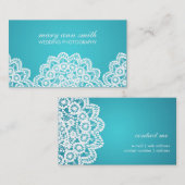 Carte De Visite Bleu simple de photographie de mariage de dentelle (Devant / Derrière)