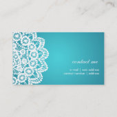 Carte De Visite Bleu simple de photographie de mariage de dentelle (Dos)