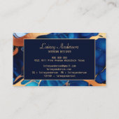 Carte De Visite Bleu tendance en or faux marbre (Dos)