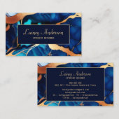 Carte De Visite Bleu tendance en or faux marbre (Devant / Derrière)