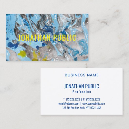 Carte De Visite Bleu tendance Jaune moderne Modèle d'art Abstrait (Devant / Derrière)