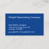 Carte De Visite Bleu tonal de batik hawaïen de plage de Mahapuu (Dos)