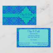Carte De Visite Bleu & Turquoise Aqua Arabesque Marocain Graphique (Devant / Derrière)