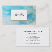 Carte De Visite Bleu turquoise aquarelle éclaboussure or élégant (Devant / Derrière)