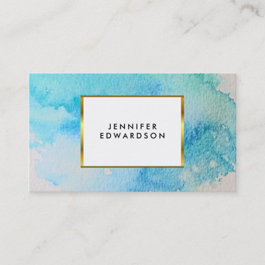 Carte De Visite Bleu turquoise aquarelle éclaboussure or élégant (Devant)