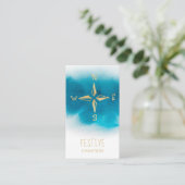 Carte De Visite Bleu turquoise blanc de boussole de *~* de plage (Debout devant)