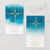 Carte De Visite Bleu turquoise blanc de boussole de *~* de plage (Devant / Derrière)