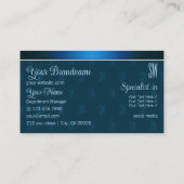 Carte De Visite Bleu Turquoise chic avec Initiales Motif professio (Dos)
