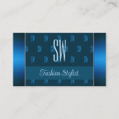 Carte De Visite Bleu Turquoise chic avec Initiales Motif professio (Devant)