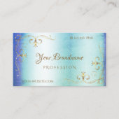 Carte De Visite Bleu Turquoise Marbre Or Ornat Corners (Devant)