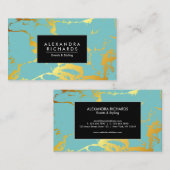 Carte De Visite Bleu Turquoise Or (Devant / Derrière)