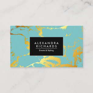 Carte De Visite Bleu Turquoise Or