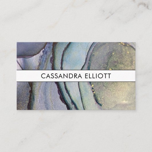 Carte De Visite Bleu Turquoise violet et or Encre d'alcool Liquide (Devant)