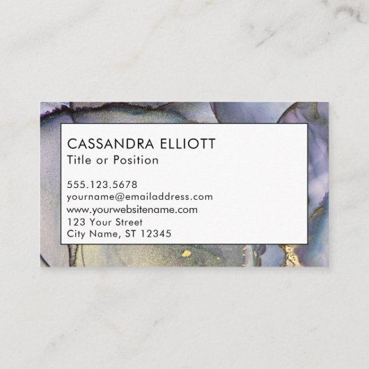 Carte De Visite Bleu Turquoise violet et or Encre d'alcool Liquide (Dos)