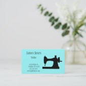 Carte de visite bleu vert de tailleur de machine à (Debout devant)