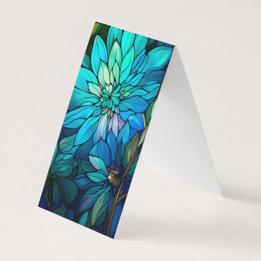 Carte De Visite Bleu Vert Fleurs Plier Signet Marqueurs de livres (Devant)