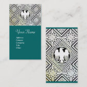 CARTE DE VISITE BLEU VERT NOIR ET BLANC ROMAIN DAMASK (Devant / Derrière)