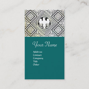 CARTE DE VISITE BLEU VERT NOIR ET BLANC ROMAIN DAMASK