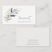 Carte De Visite Bleu Vert Or Feuilleté Botanique Floral Bunch (Devant / Derrière)