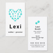 Carte De Visite Bleu vert Pawprint Coeur animal Walker Sitter (Devant / Derrière)