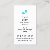 Carte De Visite Bleu vert Pawprint Coeur animal Walker Sitter (Dos)