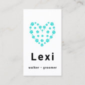 Carte De Visite Bleu vert Pawprint Coeur animal Walker Sitter (Devant)