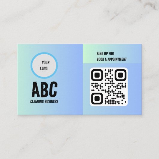 Carte De Visite Bleu Vert Services de nettoyage mixte Code QR (Devant)