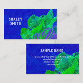 Carte De Visite bleu vif et vert feuille art nature (Devant / Derrière)