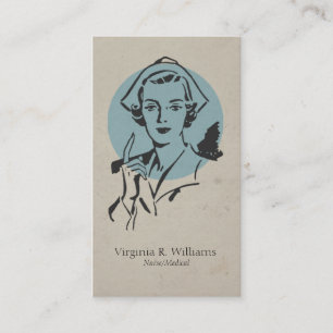 Carte De Visite Bleu vintage d'infirmière avec le rétro cercle