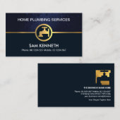 Carte De Visite Bleu Water Drop Gold Faucet Contractant de plomber (Devant / Derrière)