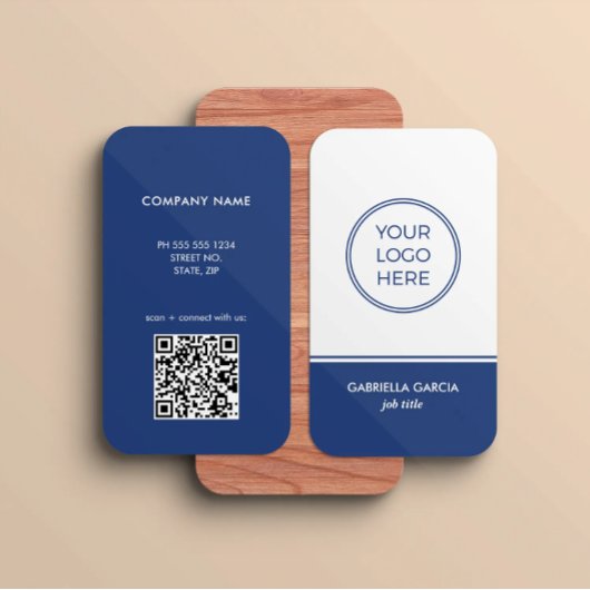 Carte de visite bleue avec logo code QR moderne