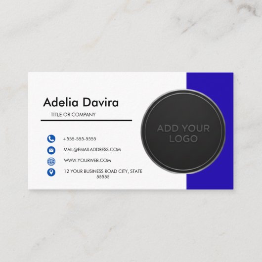 Carte de visite Bleue avec logo et texte simples (Devant)