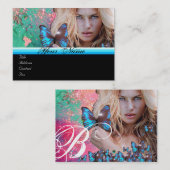 Carte De Visite BLEUE BEAUTY MAKEUP ARTISTE monogramme vert (Devant / Derrière)