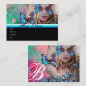 Carte De Visite BLEUE BEAUTY MAKEUP ARTISTE monogramme vert (Devant / Derrière)